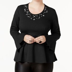 Melissa McCarthy Seven7 Black Studded Peplum Top